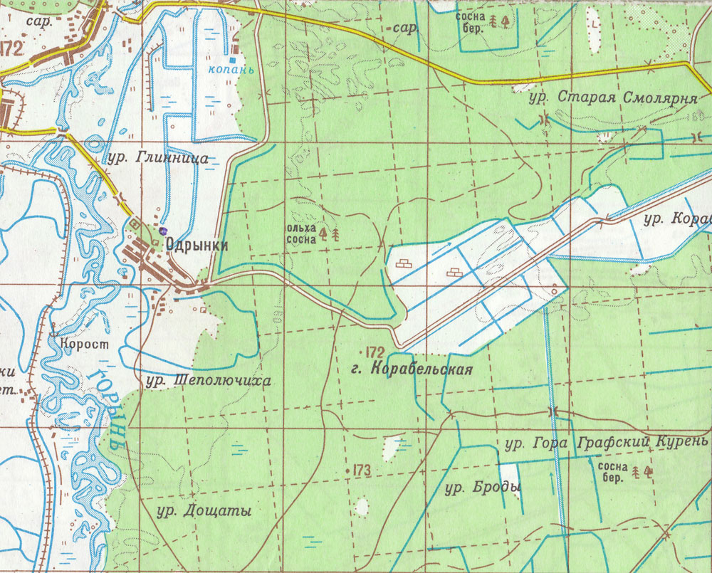 Топографічна карта села Одринки 