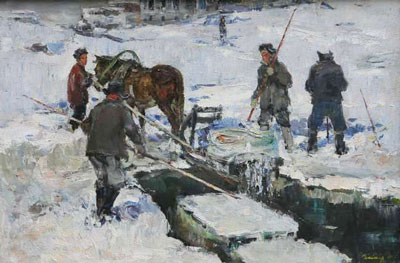 Вайшля Леонид Игнатьевич «Заготовка льда» 1965 г.